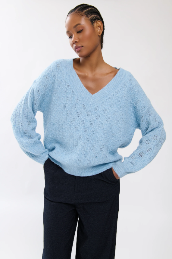 Bejade Camisola Decote V Fantasia Lã azul claro 1 - vista frontal