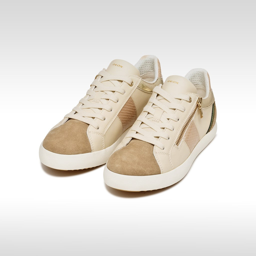 Geox Blomiee ténis feminino bege branco fecho lateral
