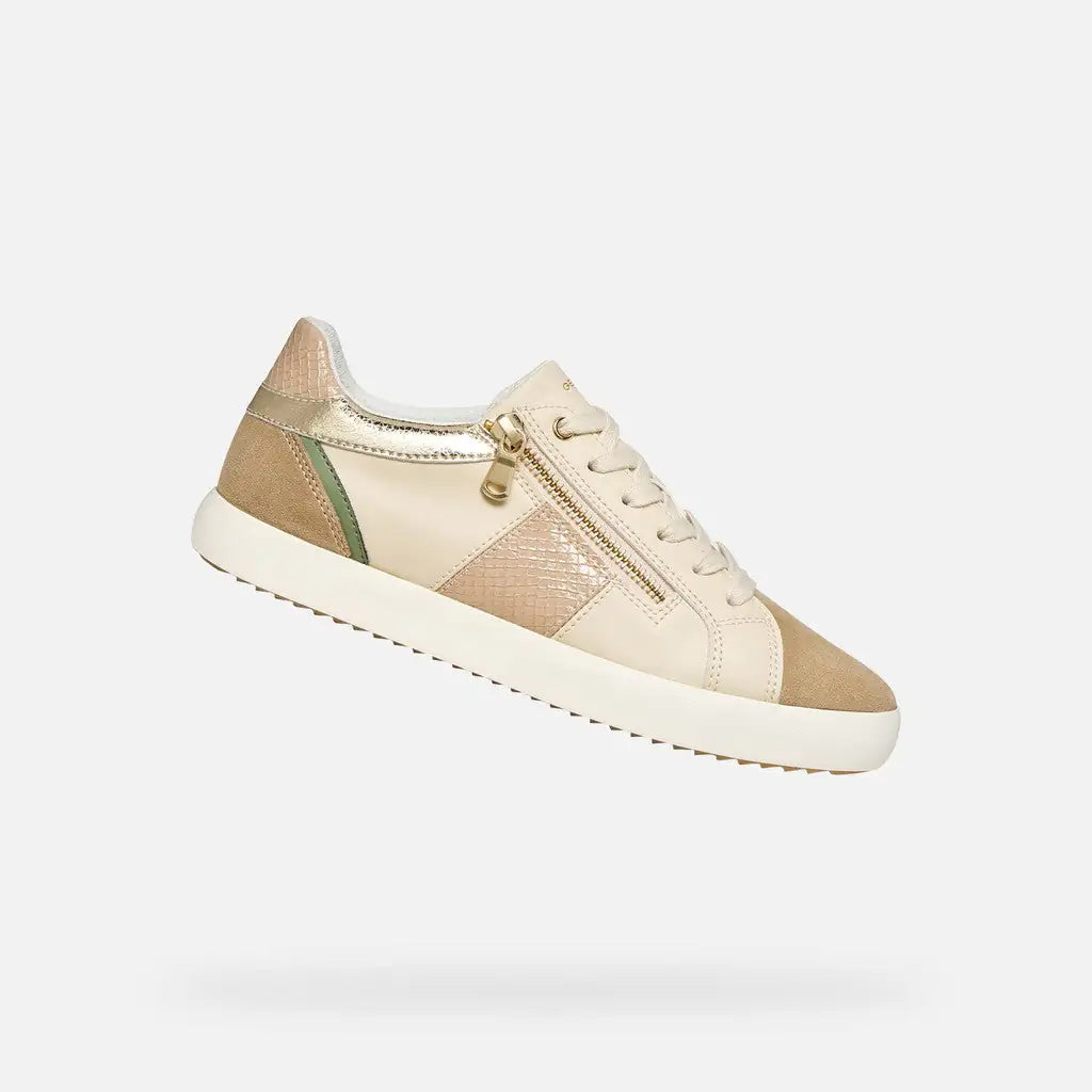 Geox Blomiee ténis feminino bege branco fecho lateral