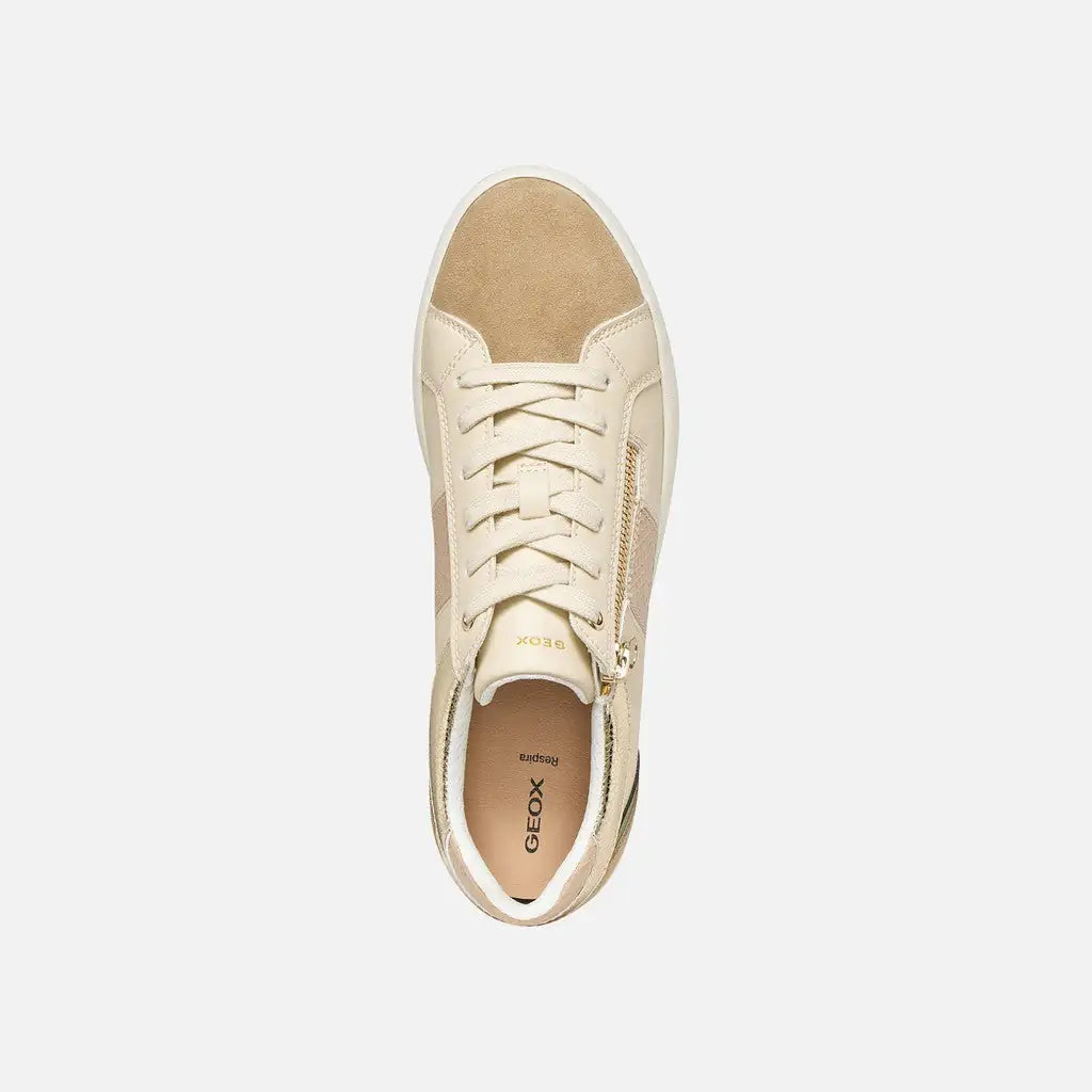 Geox Blomiee ténis feminino bege branco fecho lateral