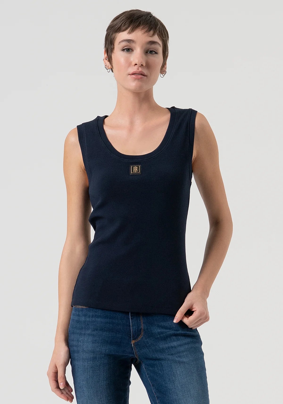 Fracomina Tank Top Lã Malha Algodão