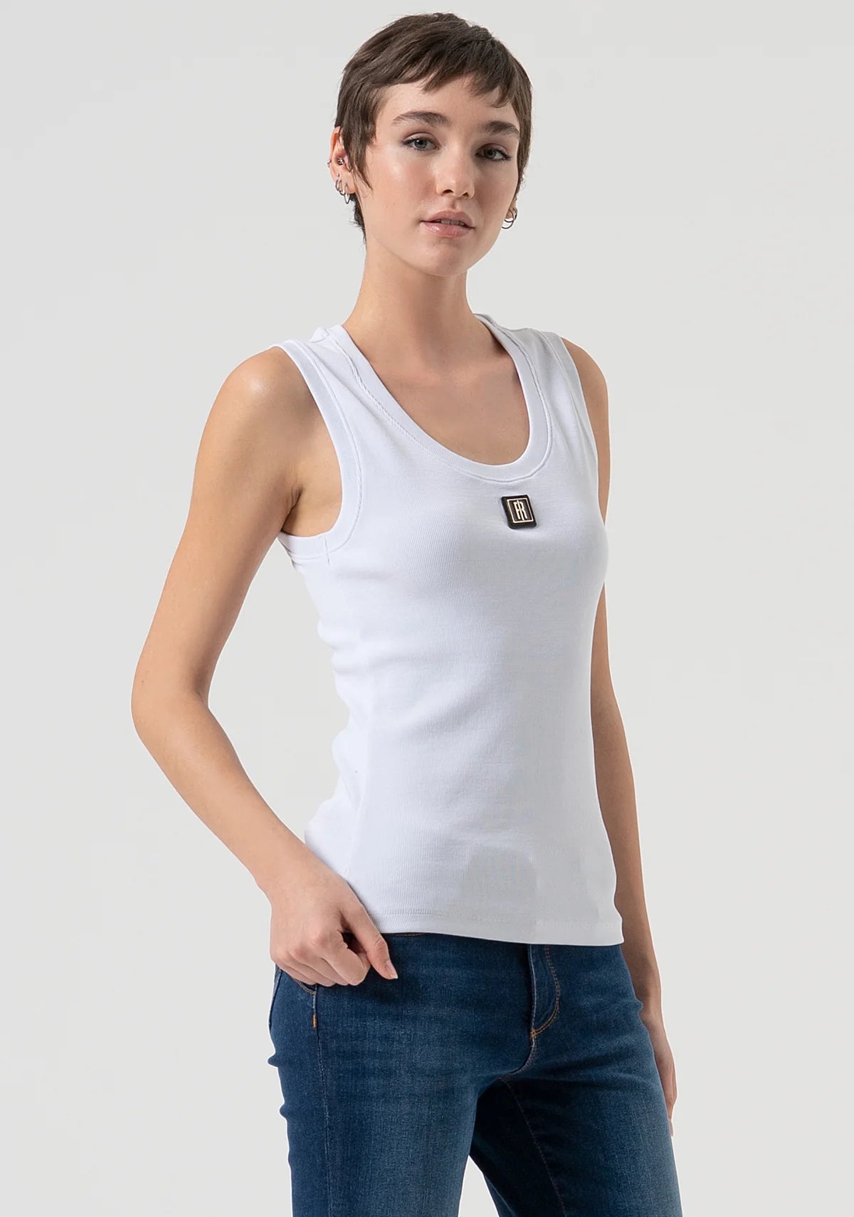 Fracomina Tank Top Lã Malha Algodão