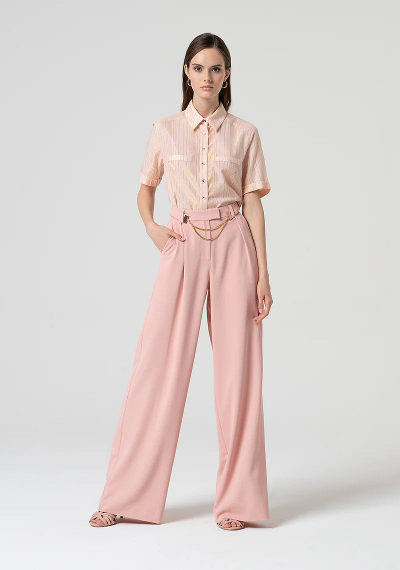 Fracomina Calças Lã Palazzo com Cinto - vista frontal