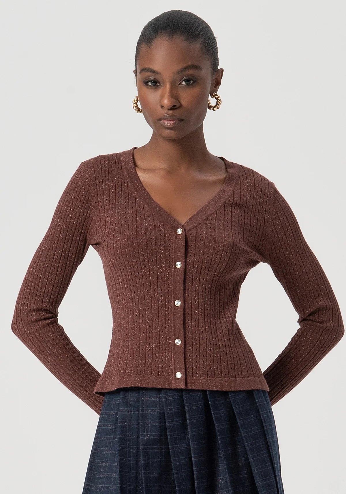 Fracomina Cardigan Lurex Lã Comprido - vista frontal
