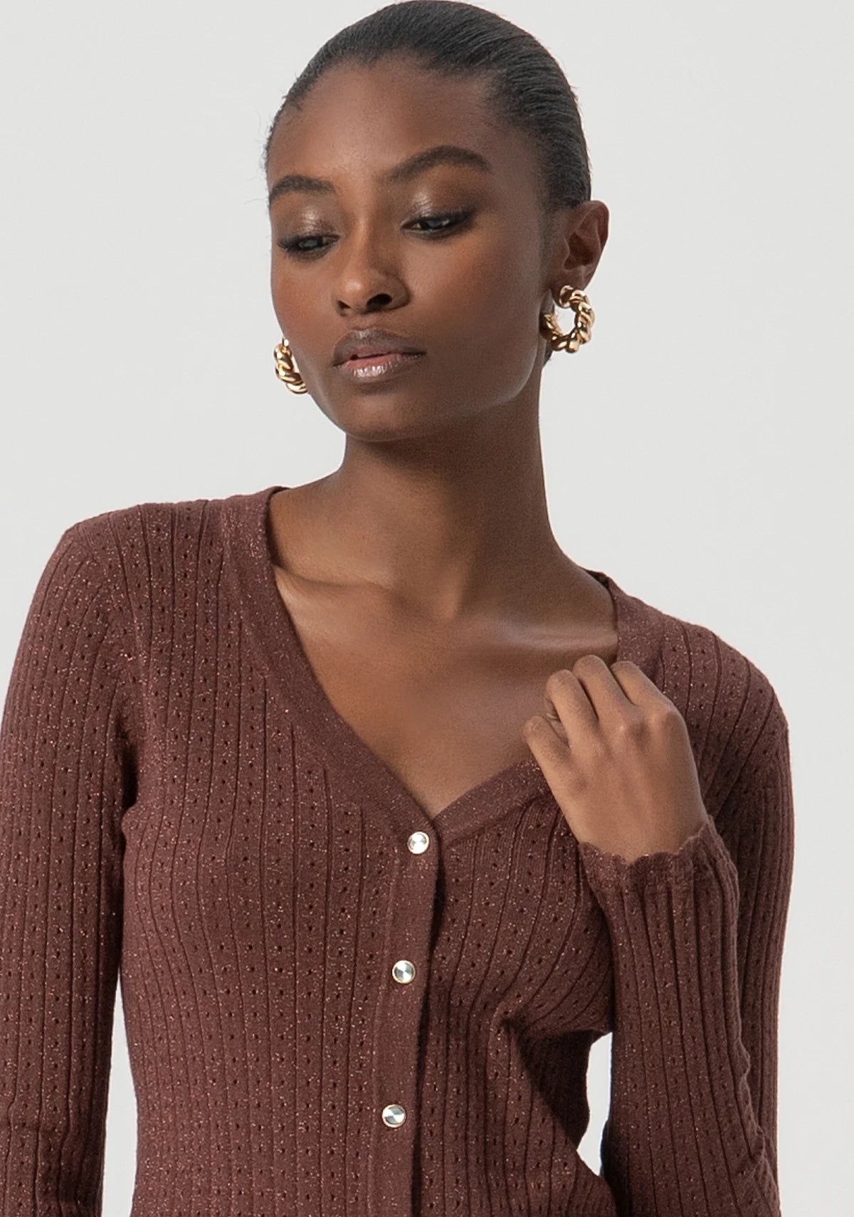 Fracomina Cardigan Lurex Lã Comprido - detalhe