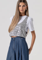 Fracomina bermuda flare lyocell chambray azul cintura alta
