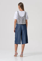 Fracomina bermuda flare lyocell chambray azul cintura alta