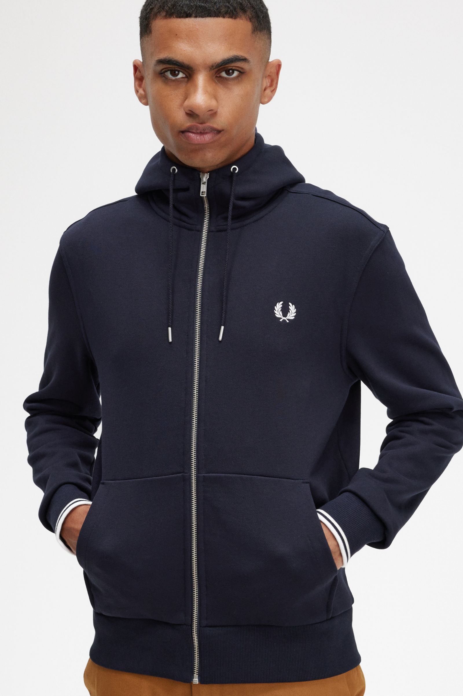 Fred Perry Blusão Bordado às Riscas Algodão Modelo 2 azul - vista frontal