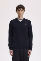 Fred Perry Pullover Lã Merino Algodão Regular Fit azul - vista frontal