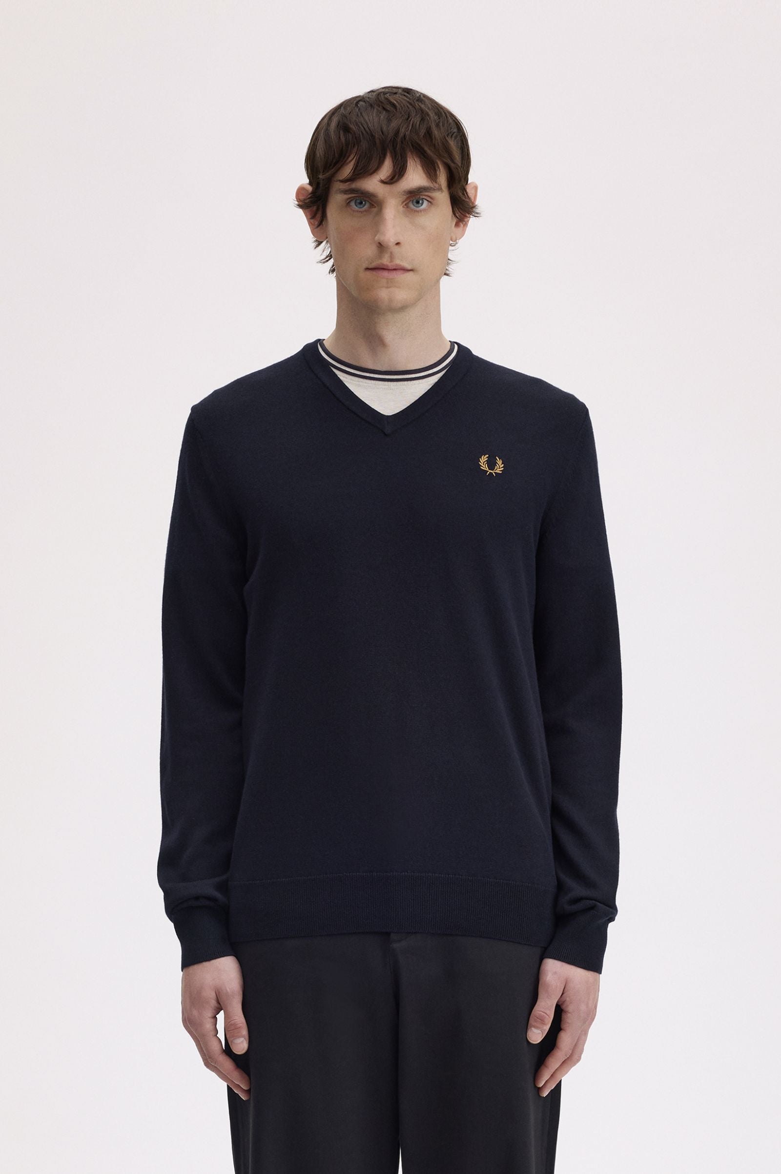 Fred Perry Pullover Lã Merino Algodão Regular Fit azul - vista frontal