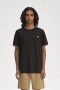 Fred Perry T-shirt Algodão Regular Fit Gola Redonda Modelo 5 cinzento - vista frontal