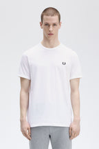 Fred Perry T-shirt Algodão Regular Fit Gola Redonda Modelo 7 branco 8 - vista frontal