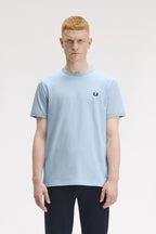 Fred Perry T-shirt Algodão Regular Fit Gola Redonda Modelo 2 azul - vista frontal