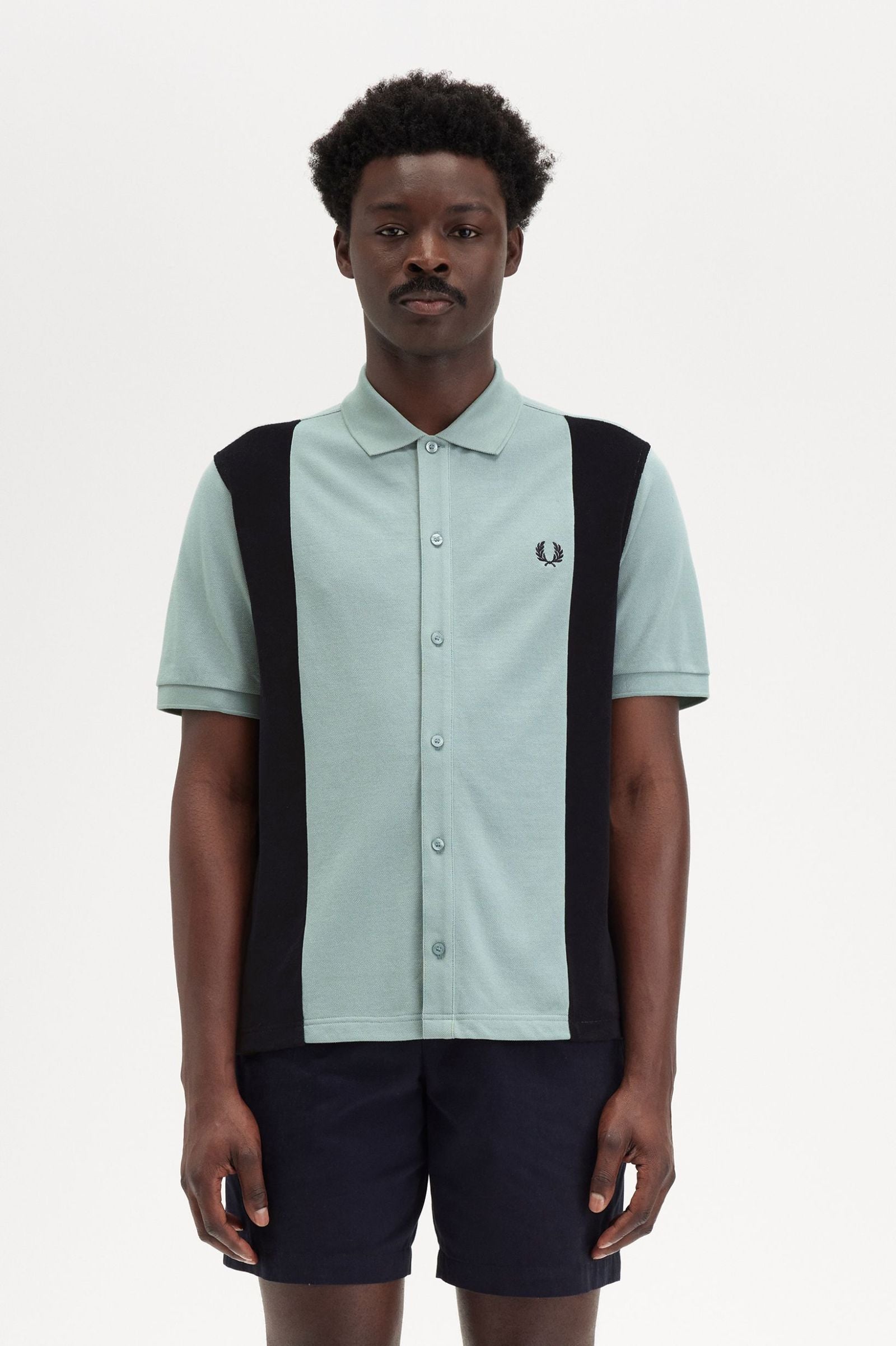 Fred Perry Camisa Bordado Piqué Algodão Modelo 2 cinza - vista frontal