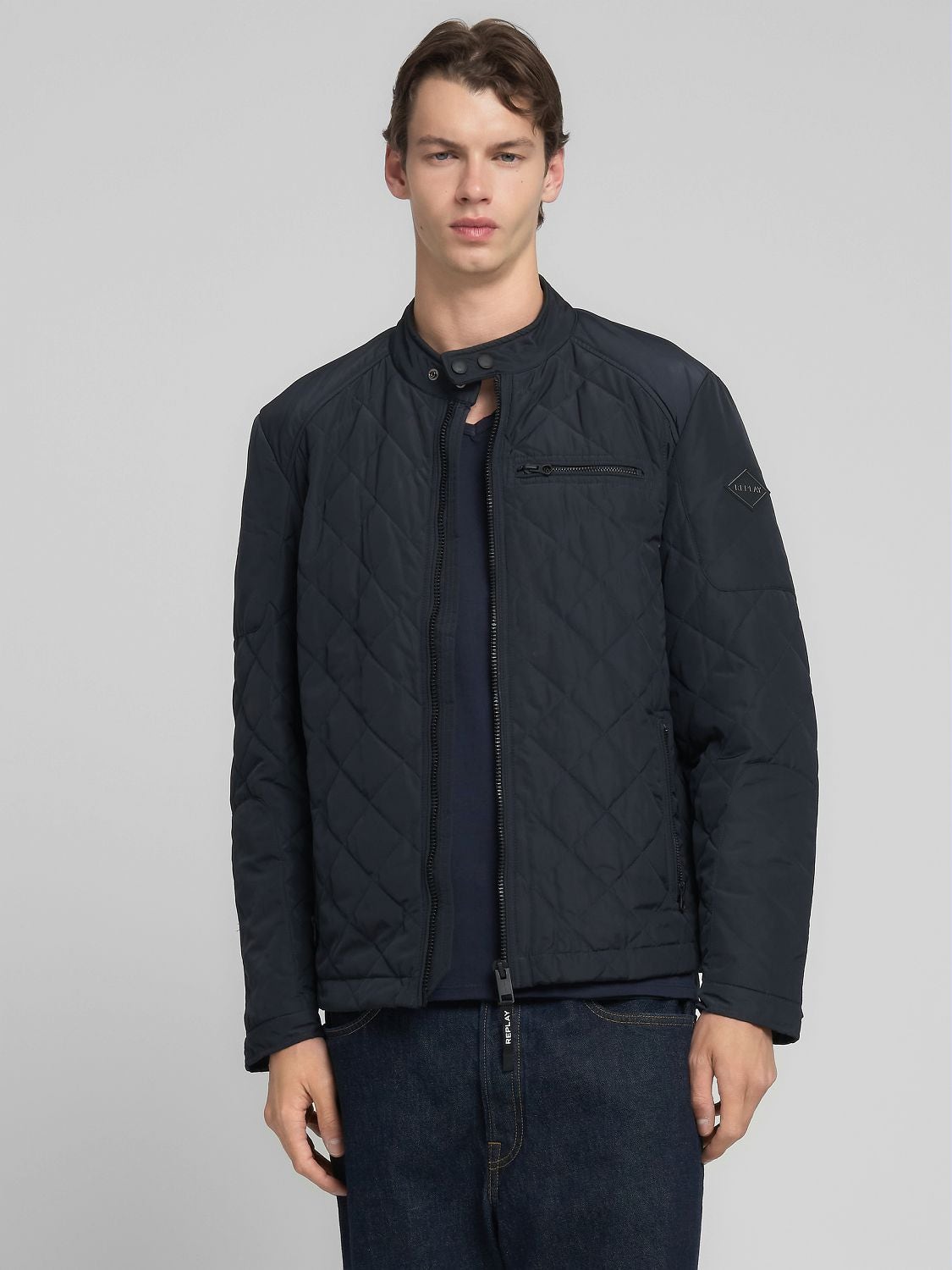 Replay Blusão impermeável com losangos azul - vista frontal