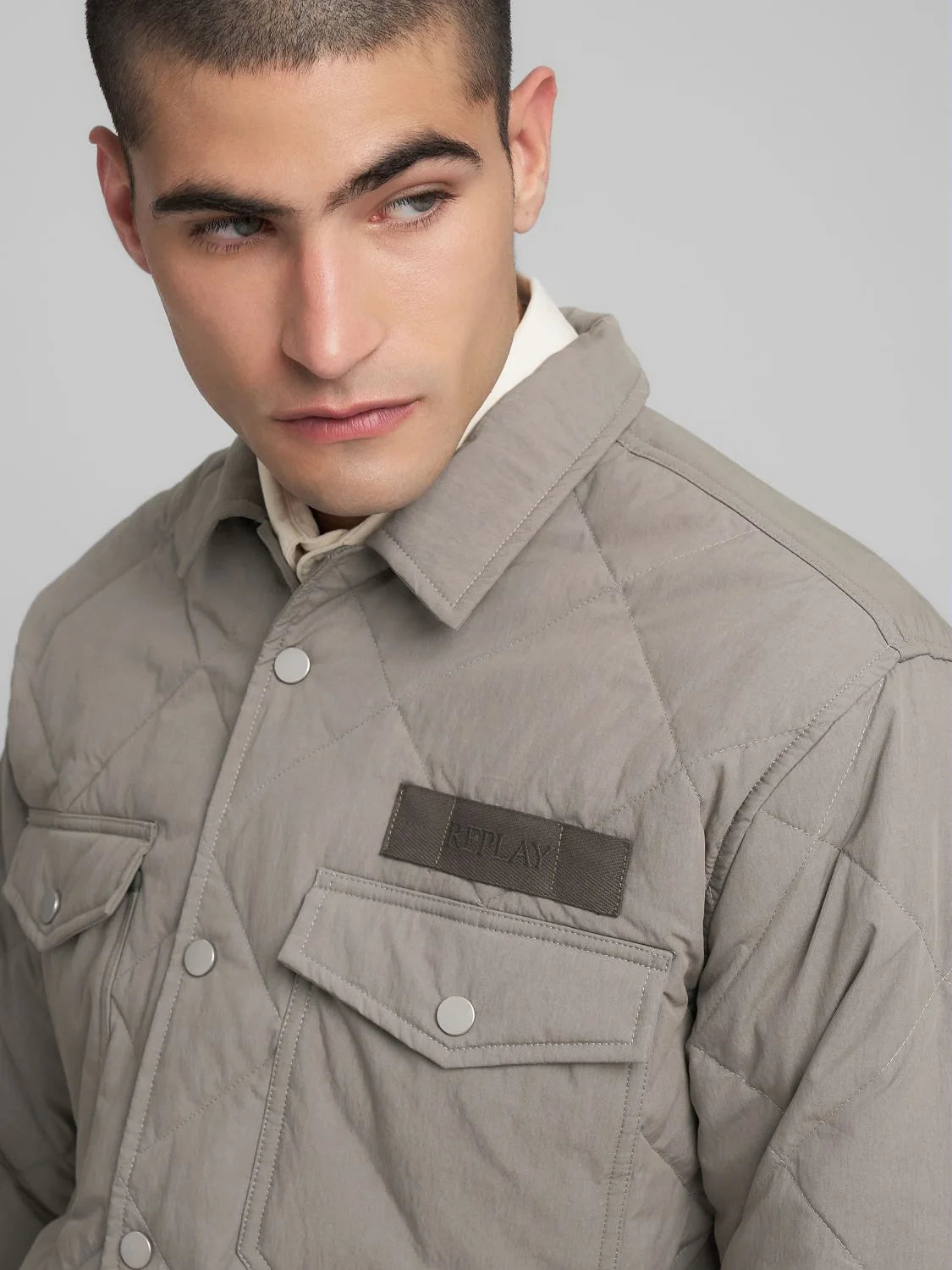 Replay Blusão com forro e tecido losangos - detalhe