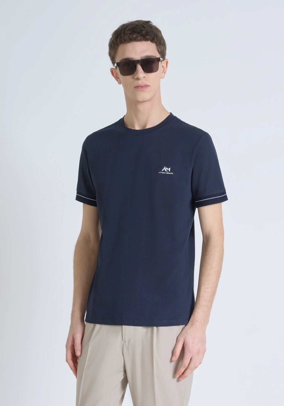 Antony Morato T-shirt Algodão Slim Fit Estampado Modelo 3 azul - vista frontal