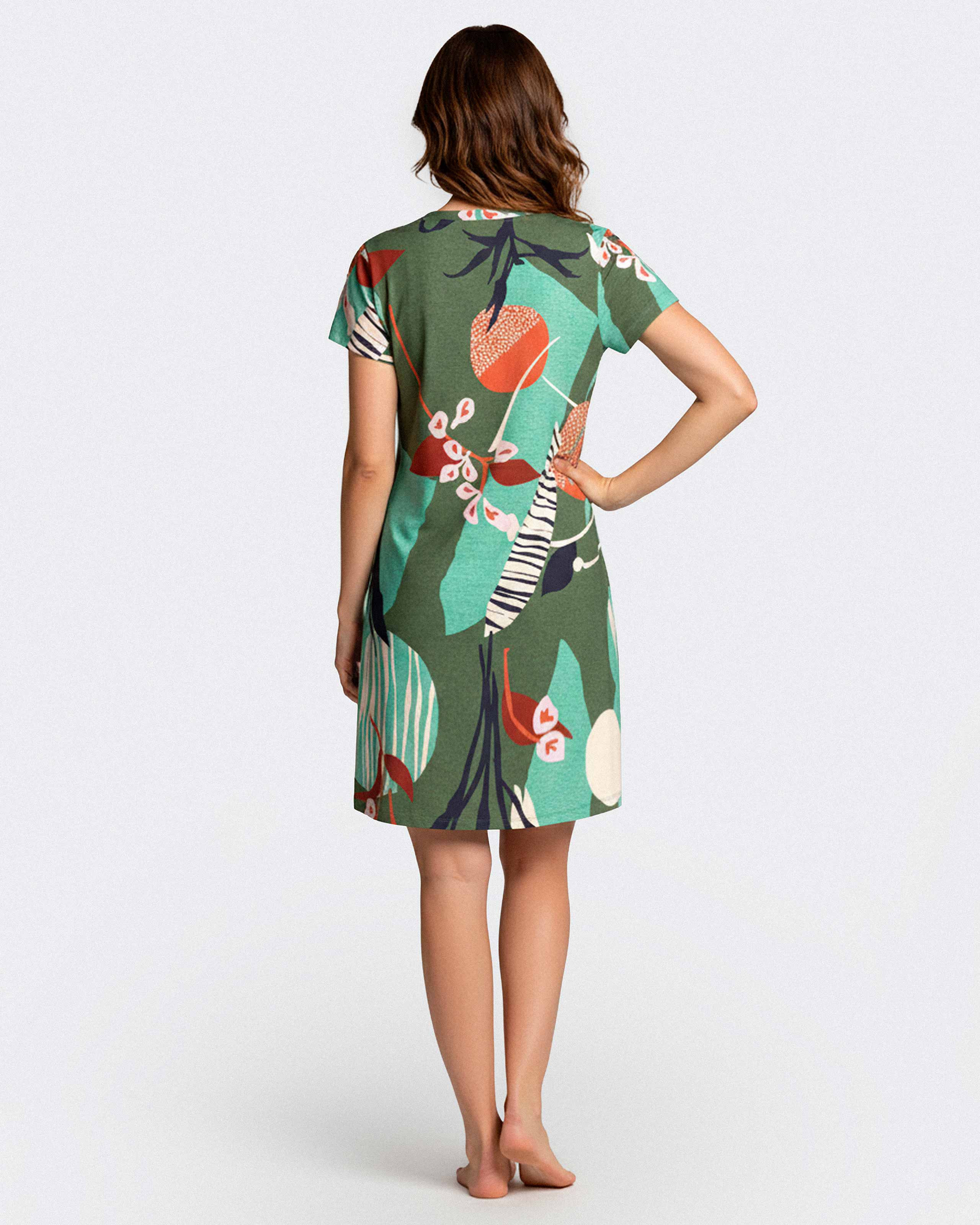 Impetus Camisón de algodón estampado de manga corta con escote en "V"