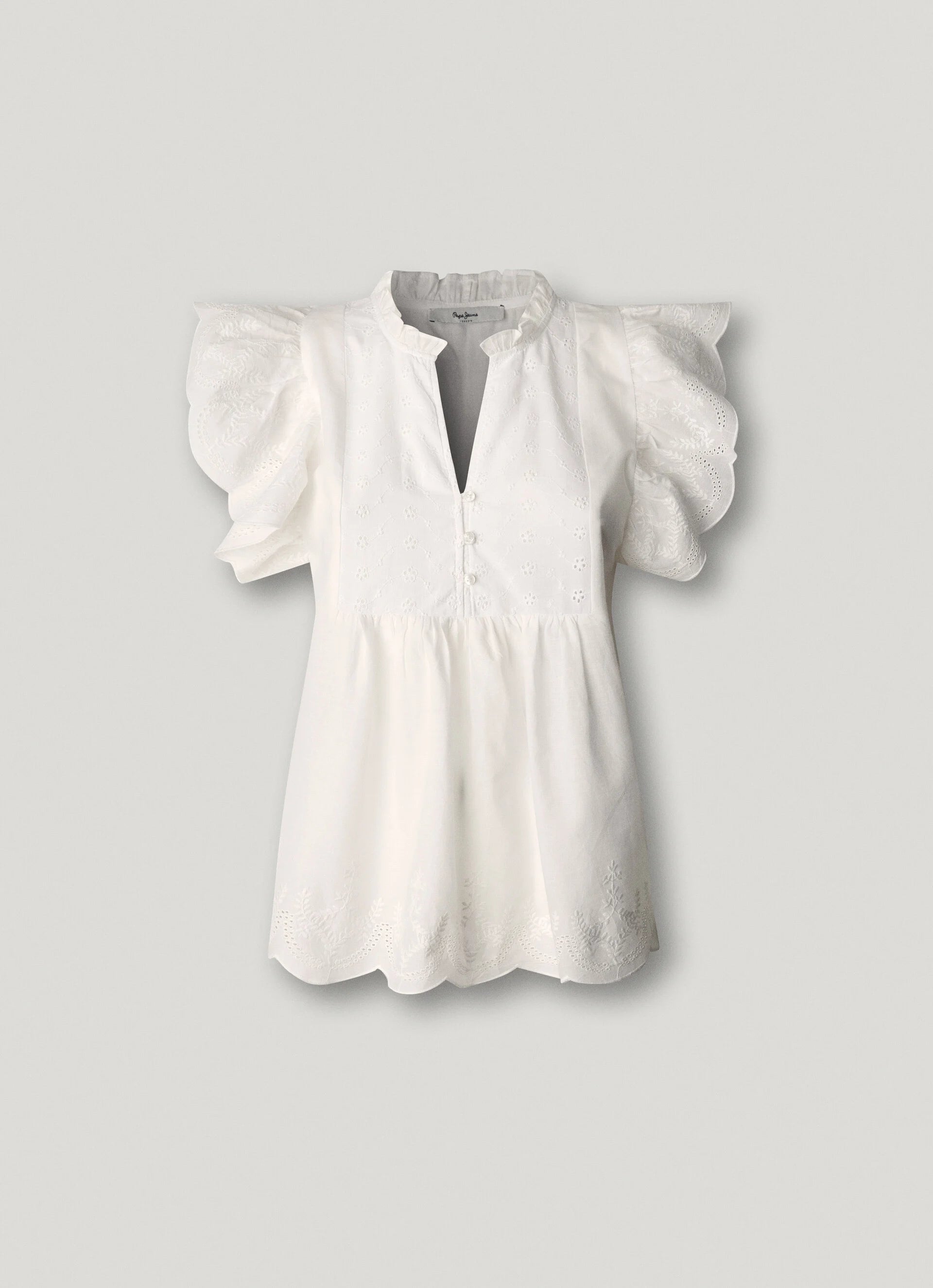 Pepe Jeans blusa manga borboleta bordados florais algodão
