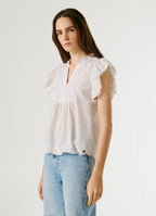 Pepe Jeans blusa manga borboleta bordados florais algodão