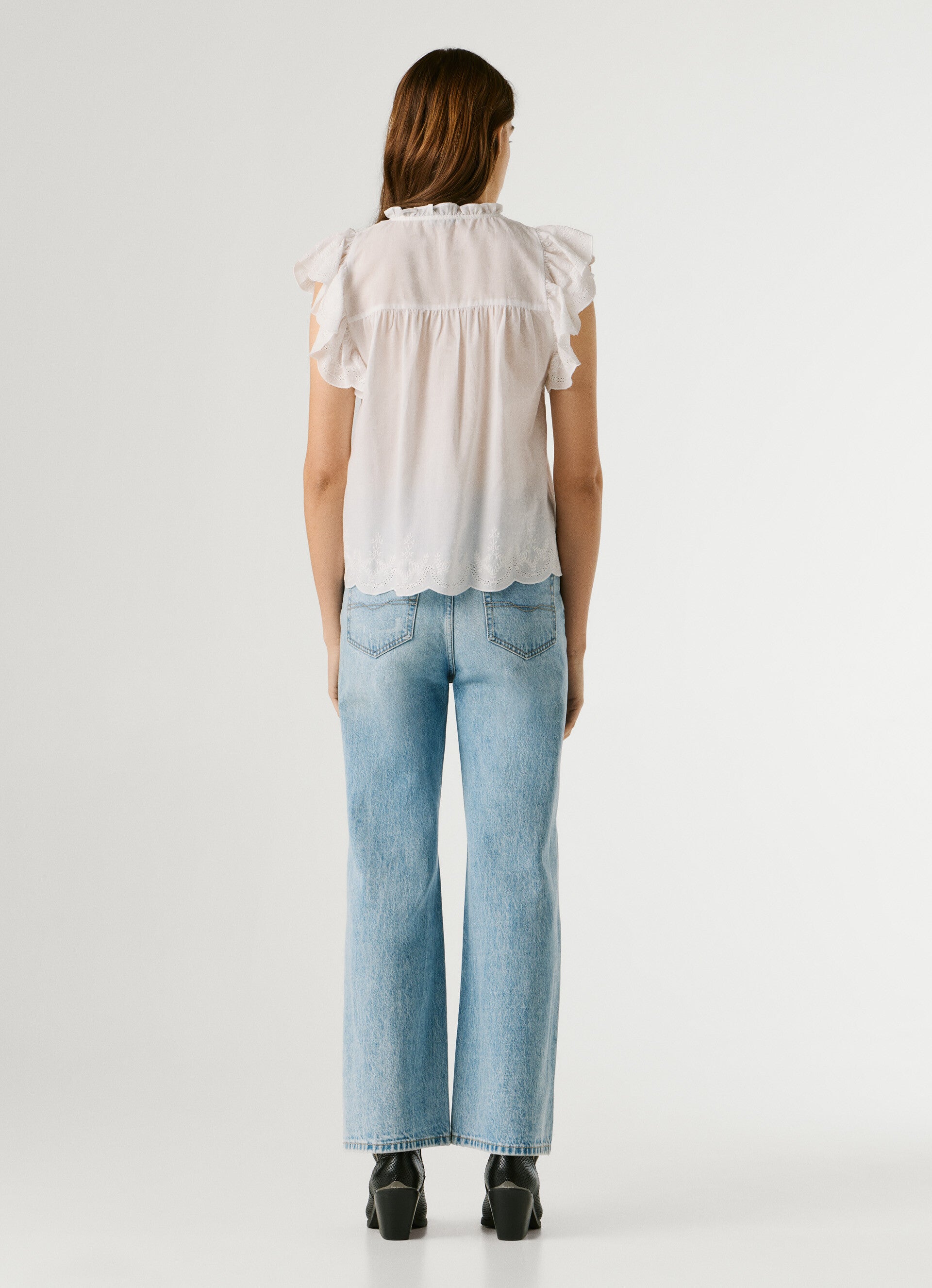 Pepe Jeans blusa manga borboleta bordados florais algodão