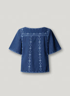 Pepe Jeans blusa voile bordados geométricos decote V borlas