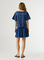 Pepe Jeans blusa voile bordados geométricos decote V borlas