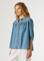 Pepe Jeans camisa ganga riscas brancas gola mandarim