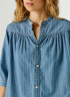 Pepe Jeans camisa ganga riscas brancas gola mandarim