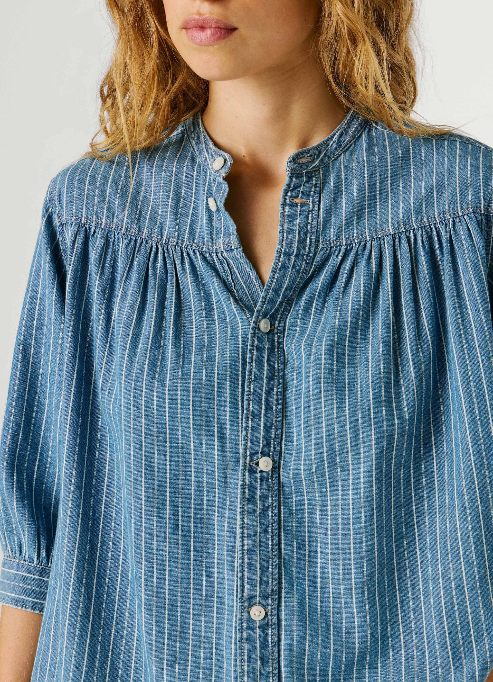 Pepe Jeans camisa ganga riscas brancas gola mandarim