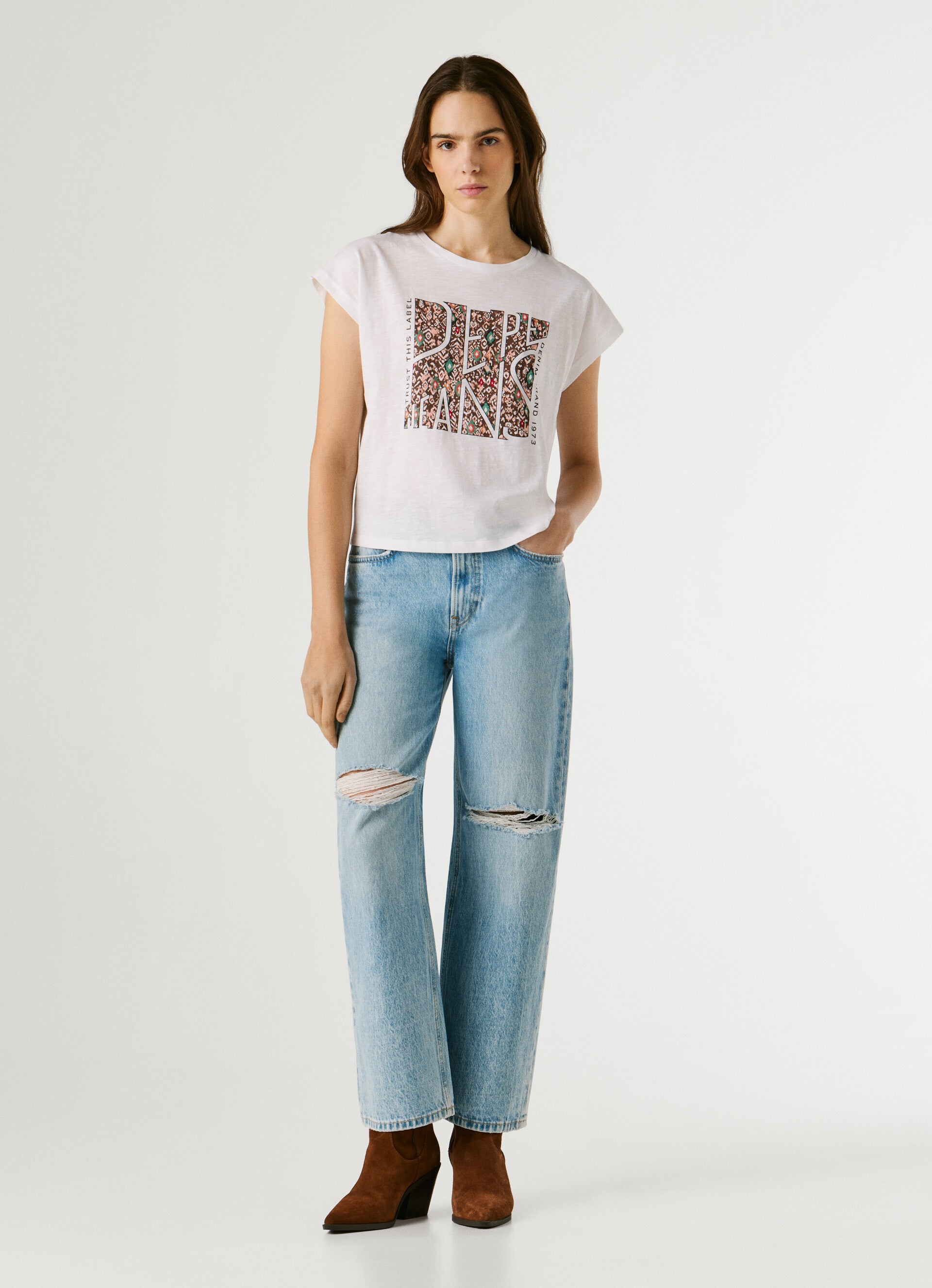 Pepe Jeans t-shirt jersey mesclado logo étnico estampado