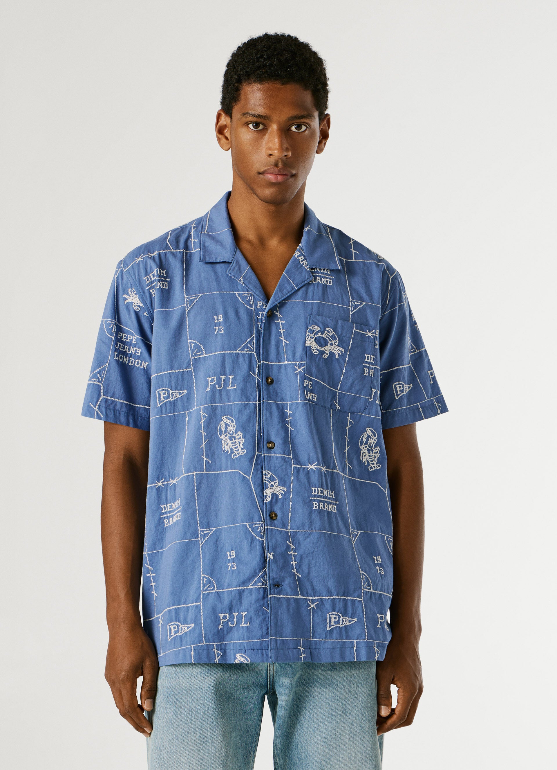 Pepe Jeans Camisa manga curta azul estampada