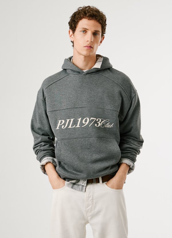 Hoodie Pepe Jeans com Capuz - Logo Estampado cinzento - vista frontal