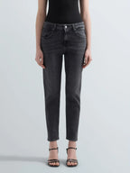 Replay calças Marty denim preto boy fit cintura regular
