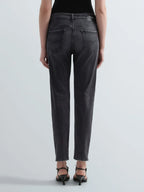 Replay calças Marty denim preto boy fit cintura regular
