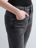 Replay calças Marty denim preto boy fit cintura regular
