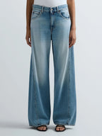 Replay calças Narja denim azul escuro folgadas cintura baixa