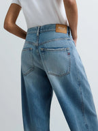 Replay calças Narja denim azul escuro folgadas cintura baixa