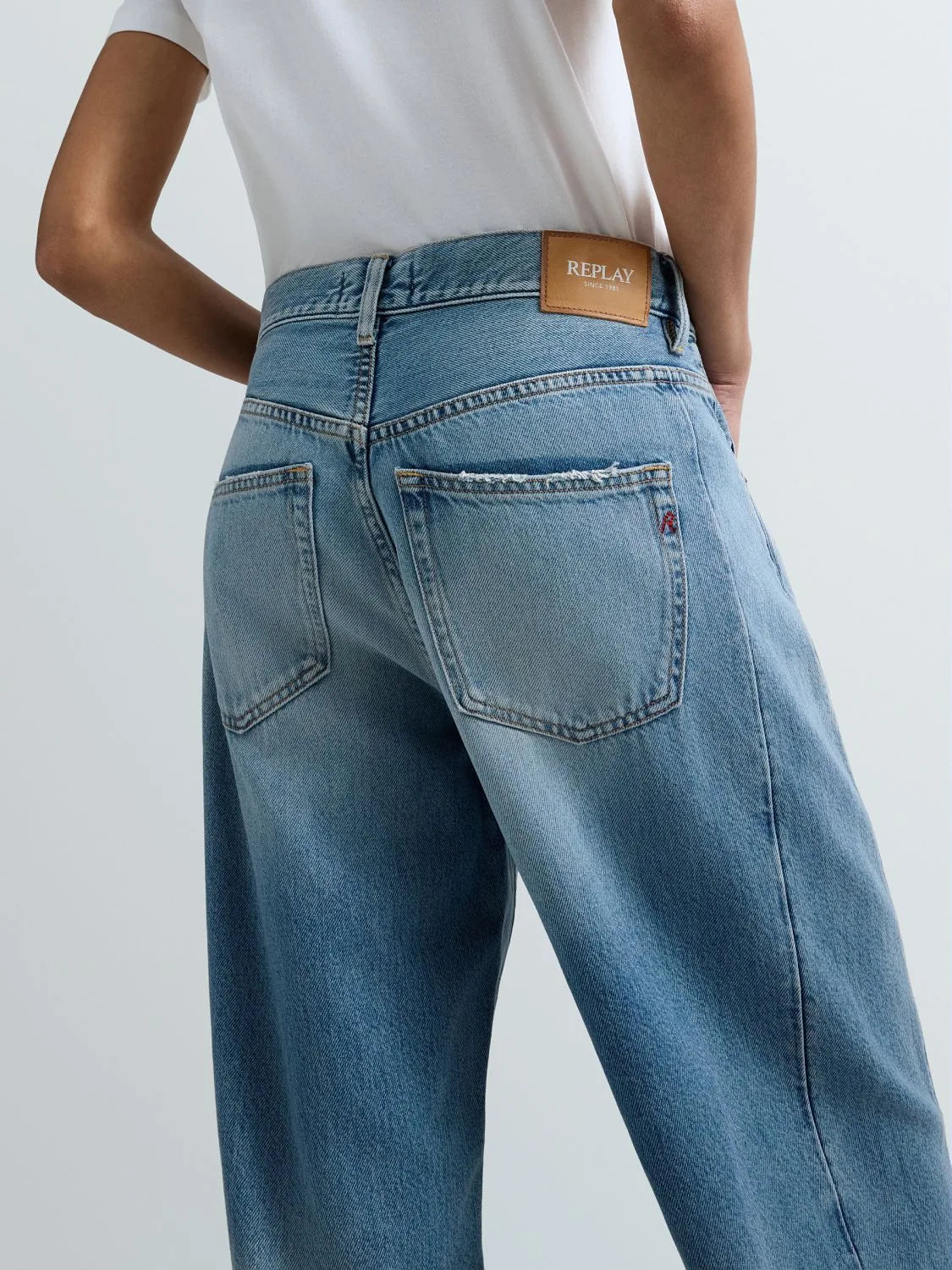 Replay calças Narja denim azul escuro folgadas cintura baixa