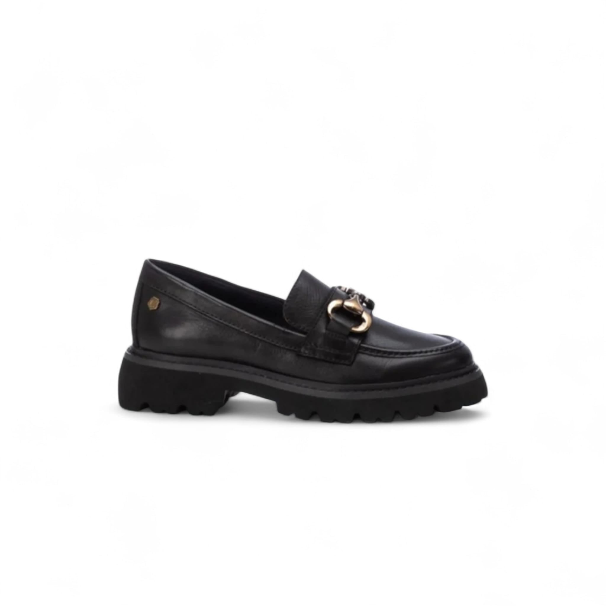 Carmela Mocassim Preto Pele com corrente