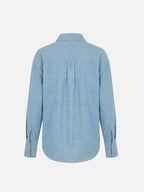 Scripta blusa fluída linho azul com tira contrastante
