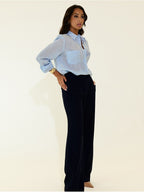 Scripta blusa riscas azul em linho e viscose