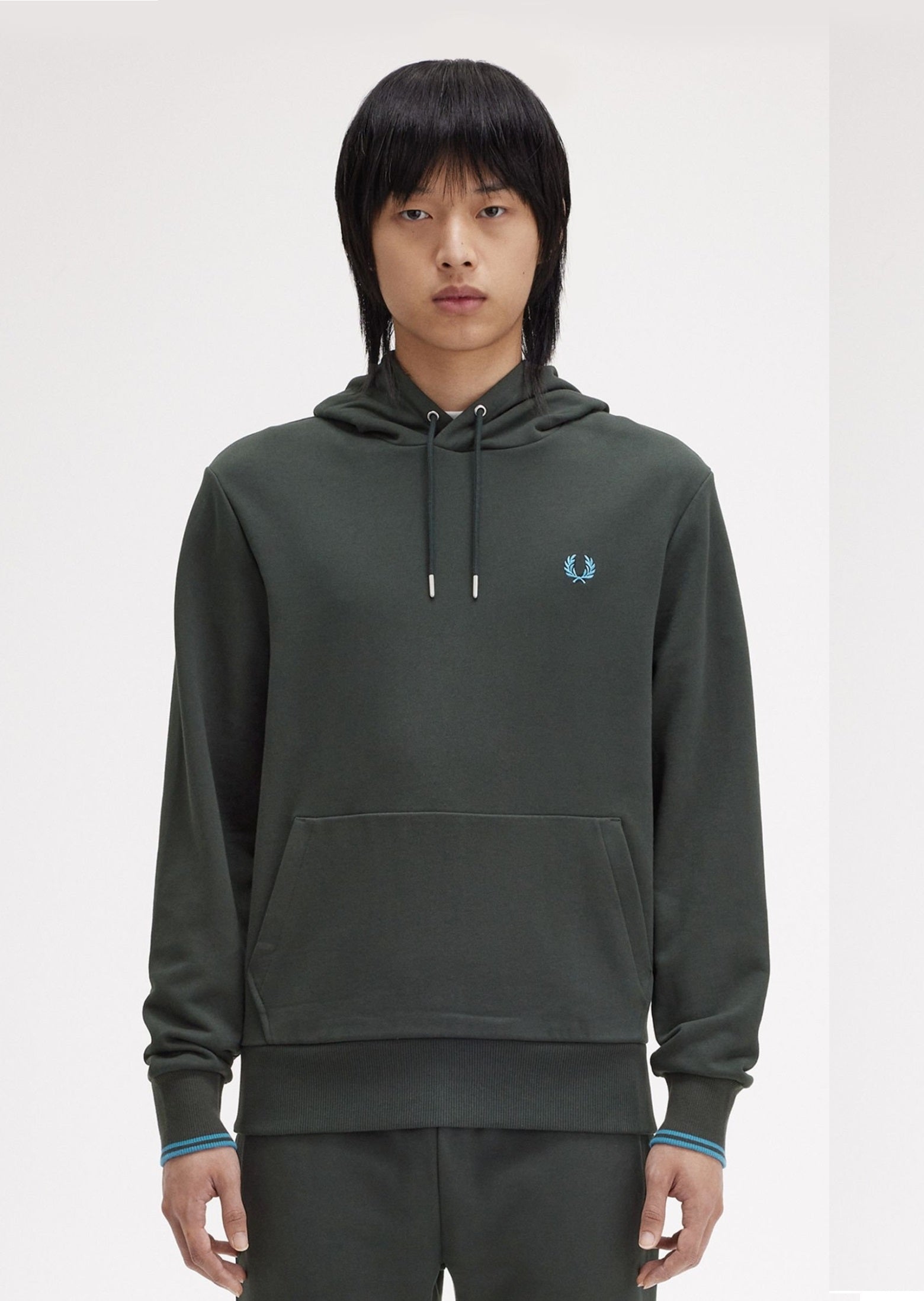 Fred Perry Hoodie Algodão Regular Fit com Bolsos Modelo 2 verde 2 - vista frontal