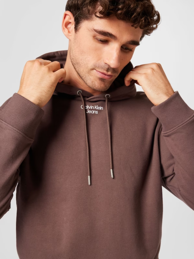 Calvin Klein Hoodie com Logo Bordado Algodão - detalhe
