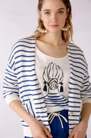 Oui Casaco Algodão Lã às Riscas Modelo 2